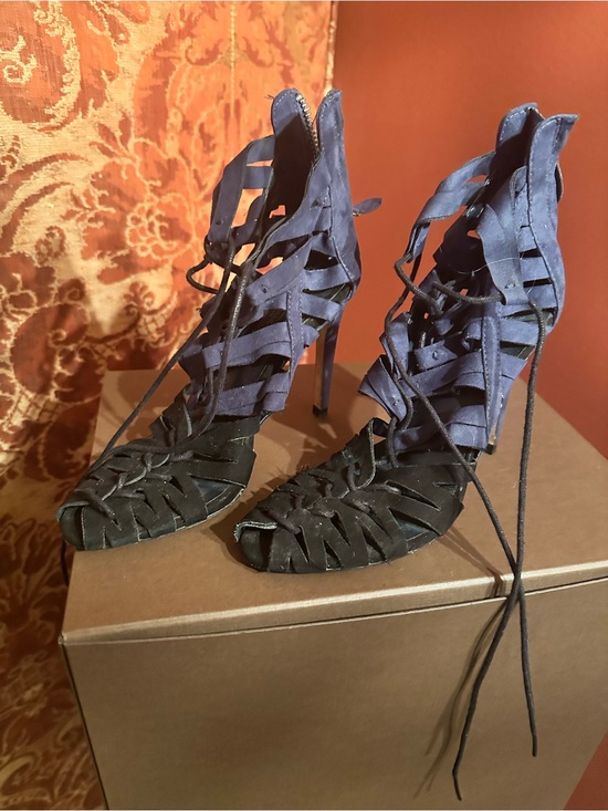 Zara Shoes - Zara Two-Tone Lace-Up Strappy High Heels - Navy & Black